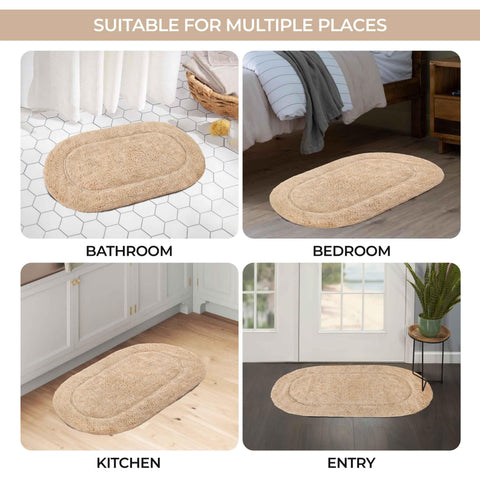 Cotton Non Slip Oval 2 Piece Bath Rug Set