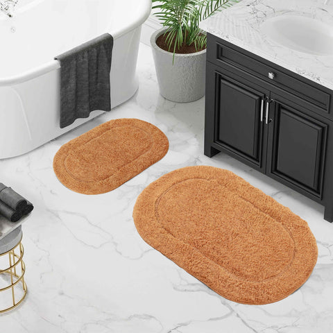 Cotton Non Slip Oval 2 Piece Bath Rug Set