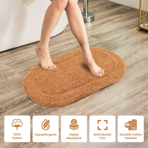 Cotton Non Slip Oval 2 Piece Bath Rug Set