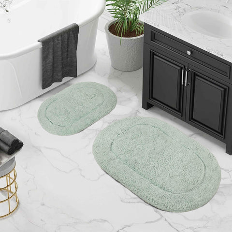 Cotton Non Slip Oval 2 Piece Bath Rug Set