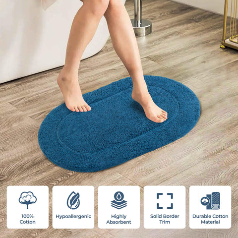 Cotton Non Slip Oval 2 Piece Bath Rug Set