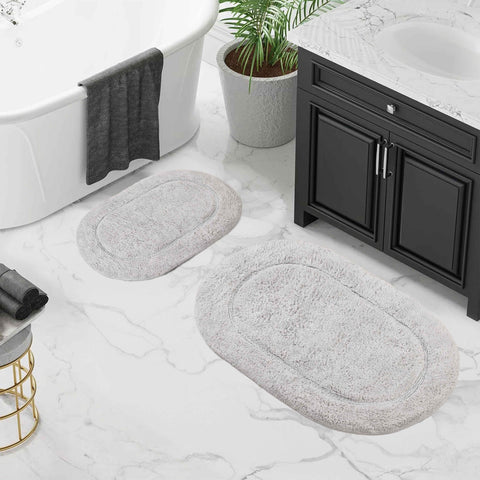 Cotton Non Slip Oval 2 Piece Bath Rug Set
