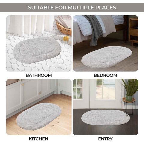 Cotton Non Slip Oval 2 Piece Bath Rug Set