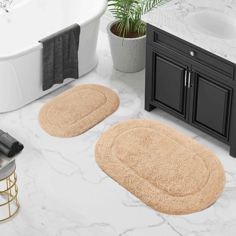 Cotton Non Slip Oval 2 Piece Bath Rug Set