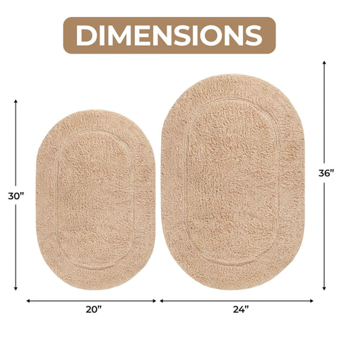 Cotton Non Slip Oval 2 Piece Bath Rug Set