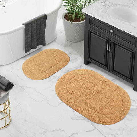 Cotton Non Slip Oval 2 Piece Bath Rug Set