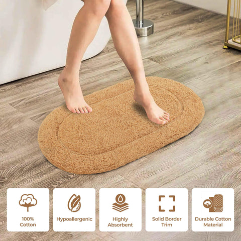 Cotton Non Slip Oval 2 Piece Bath Rug Set
