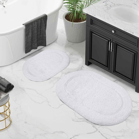 Cotton Non Slip Oval 2 Piece Bath Rug Set