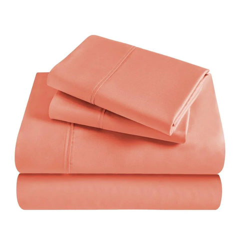 Coral Egyptian cotton bed sheets set, soft luxury bedding for comfortable sleep