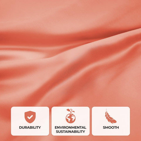 Luxury coral pink Egyptian cotton bedding fabric with durability, eco-friendly, and smooth texture features