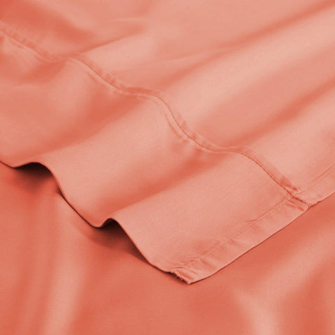Soft coral Egyptian cotton bed sheet with elegant stitching details