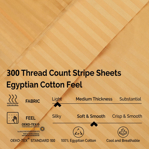 300 Thread Count Egyptian Cotton Sateen Stripe Bed Sheet Set