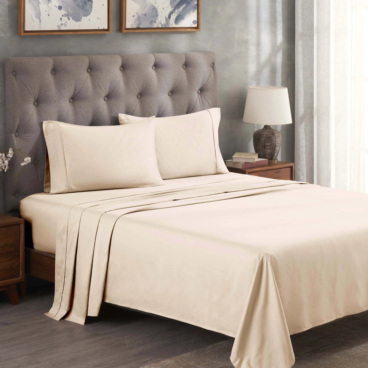 Egyptian Cotton 300 Thread Count Solid Deep Pocket Bed Sheet Set