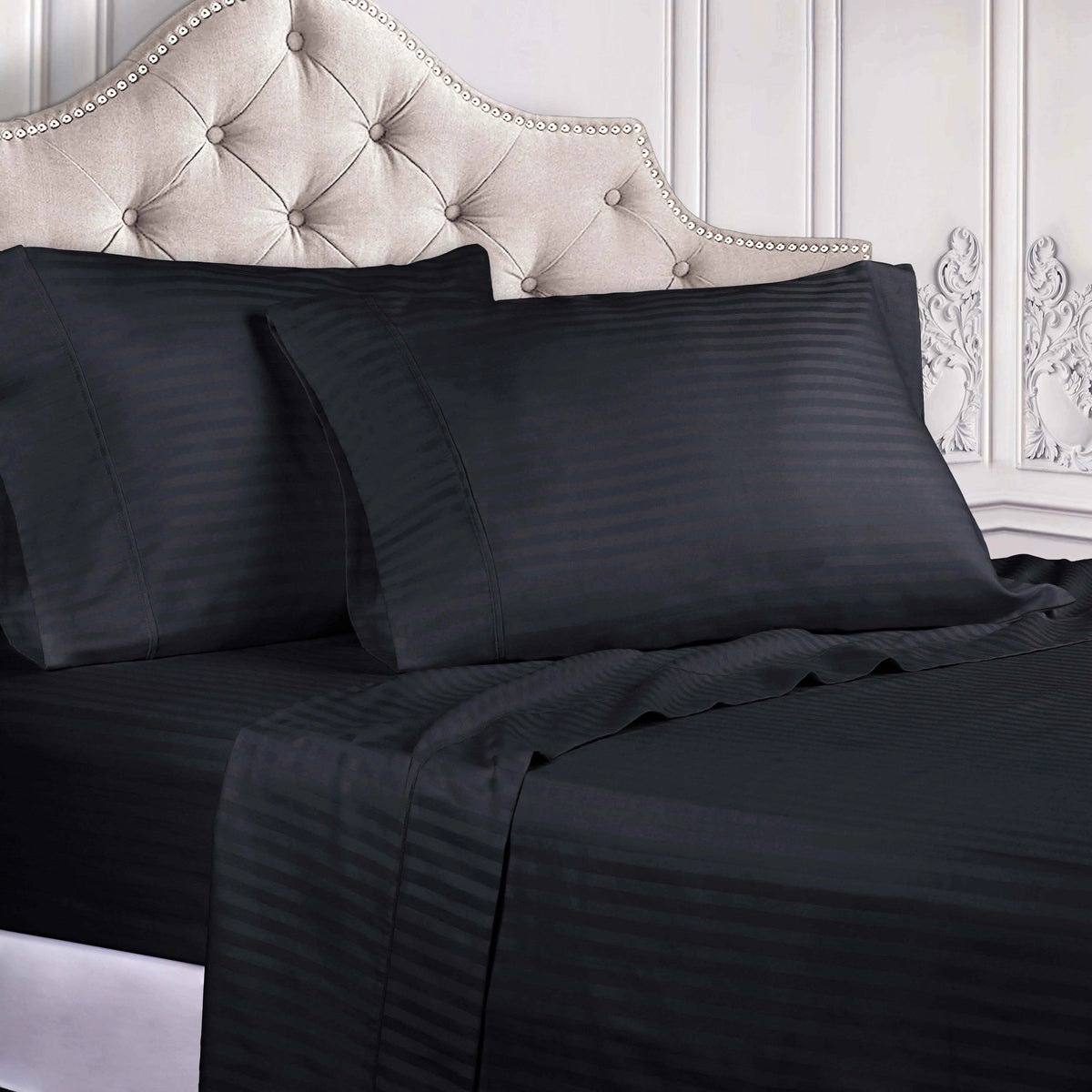 300 Thread Count Egyptian Cotton Sateen Stripe Bed Sheet Set