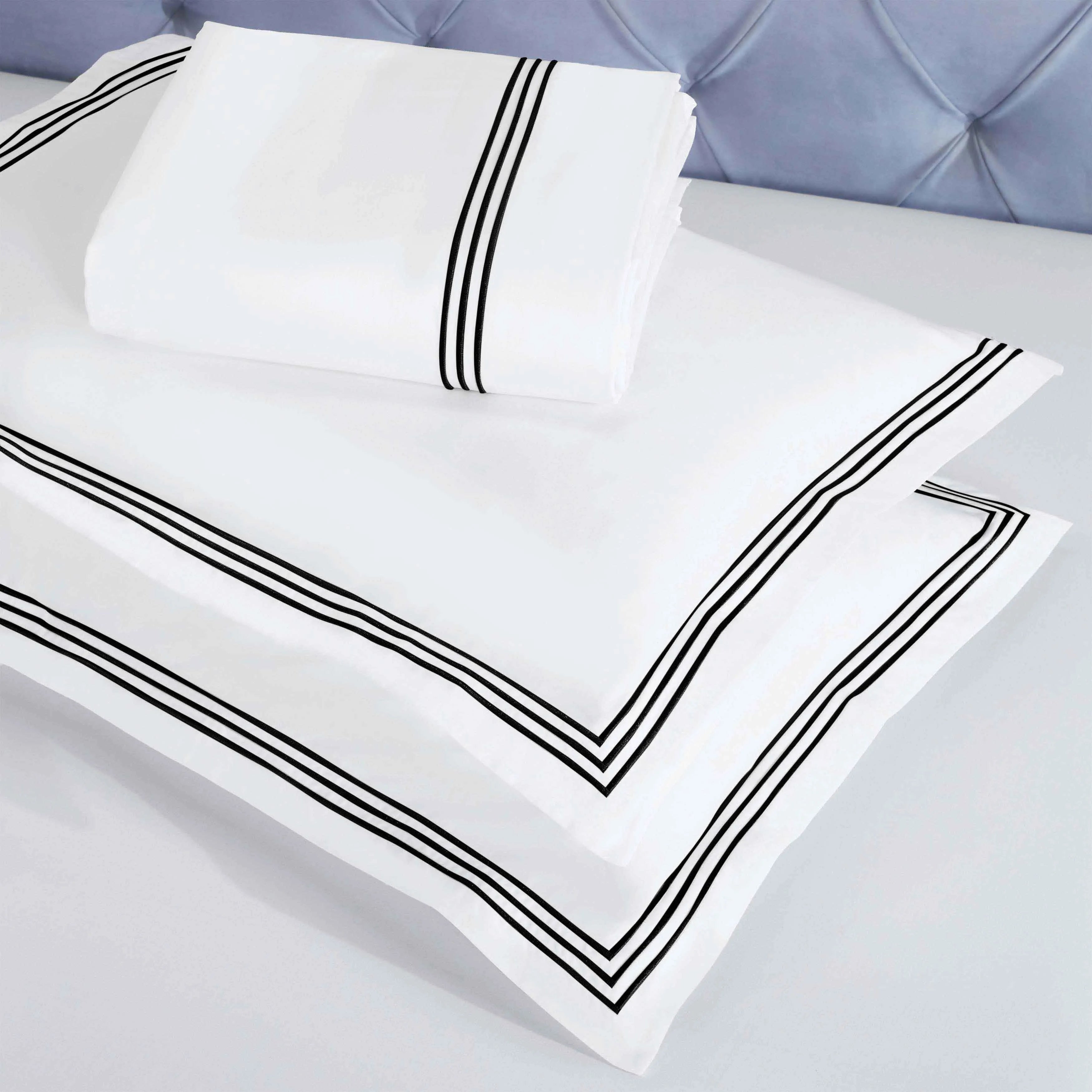 Brandon Cotton Three-Line Embroidered 3 Piece Duvet Cover Set