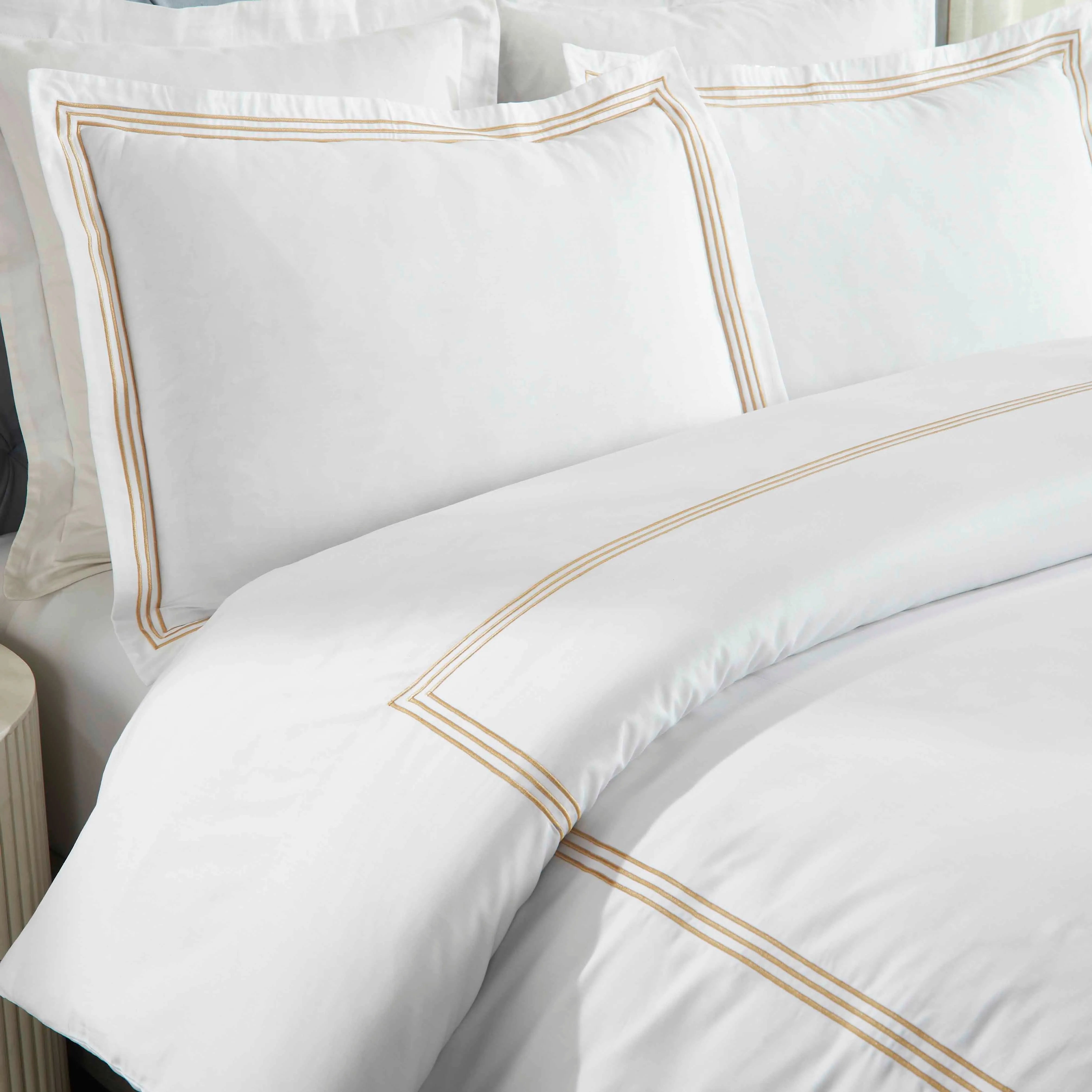 Brandon Cotton Three-Line Embroidered 3 Piece Duvet Cover Set