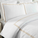 Brandon Cotton Three-Line Embroidered 3 Piece Duvet Cover Set