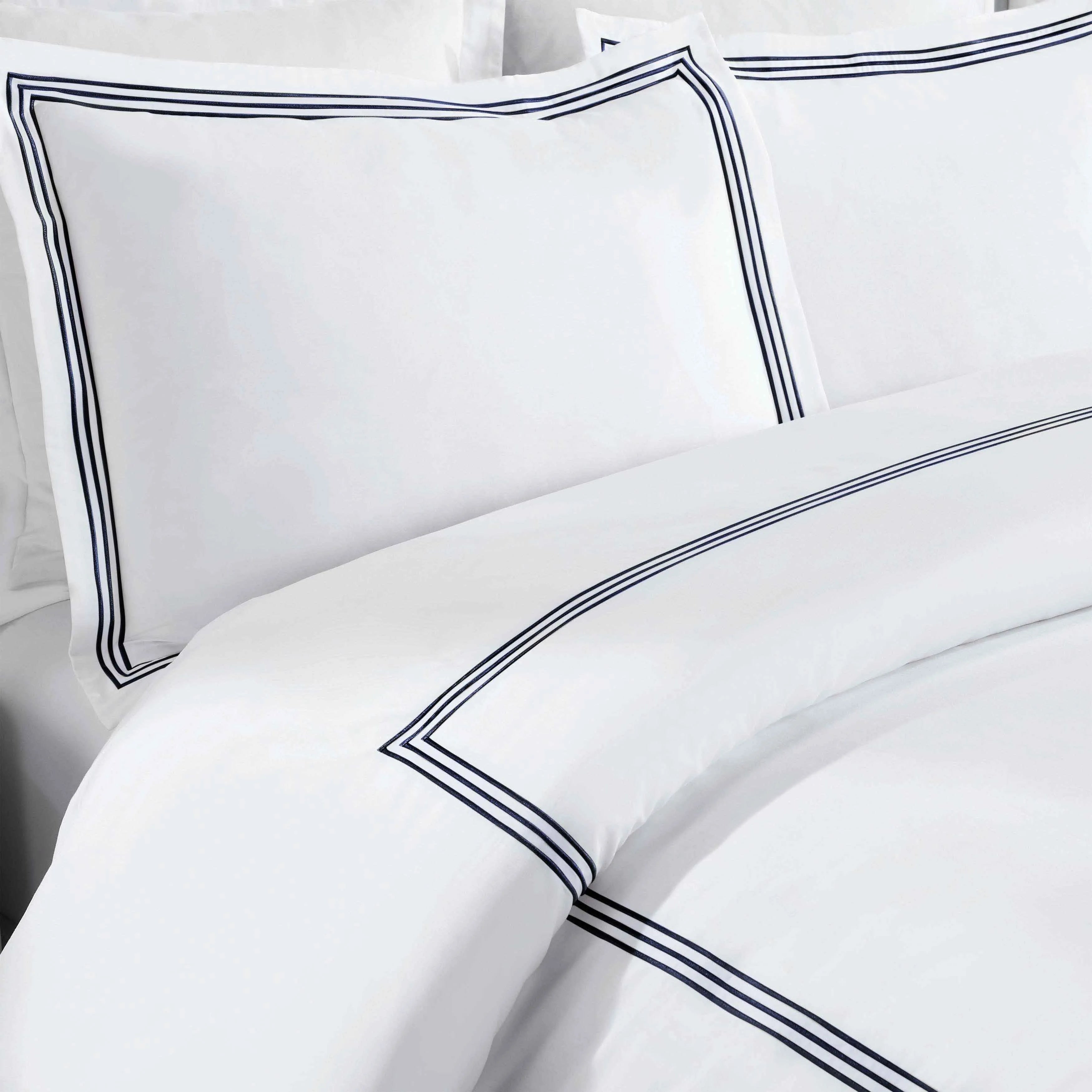 Brandon Cotton Three-Line Embroidered 3 Piece Duvet Cover Set