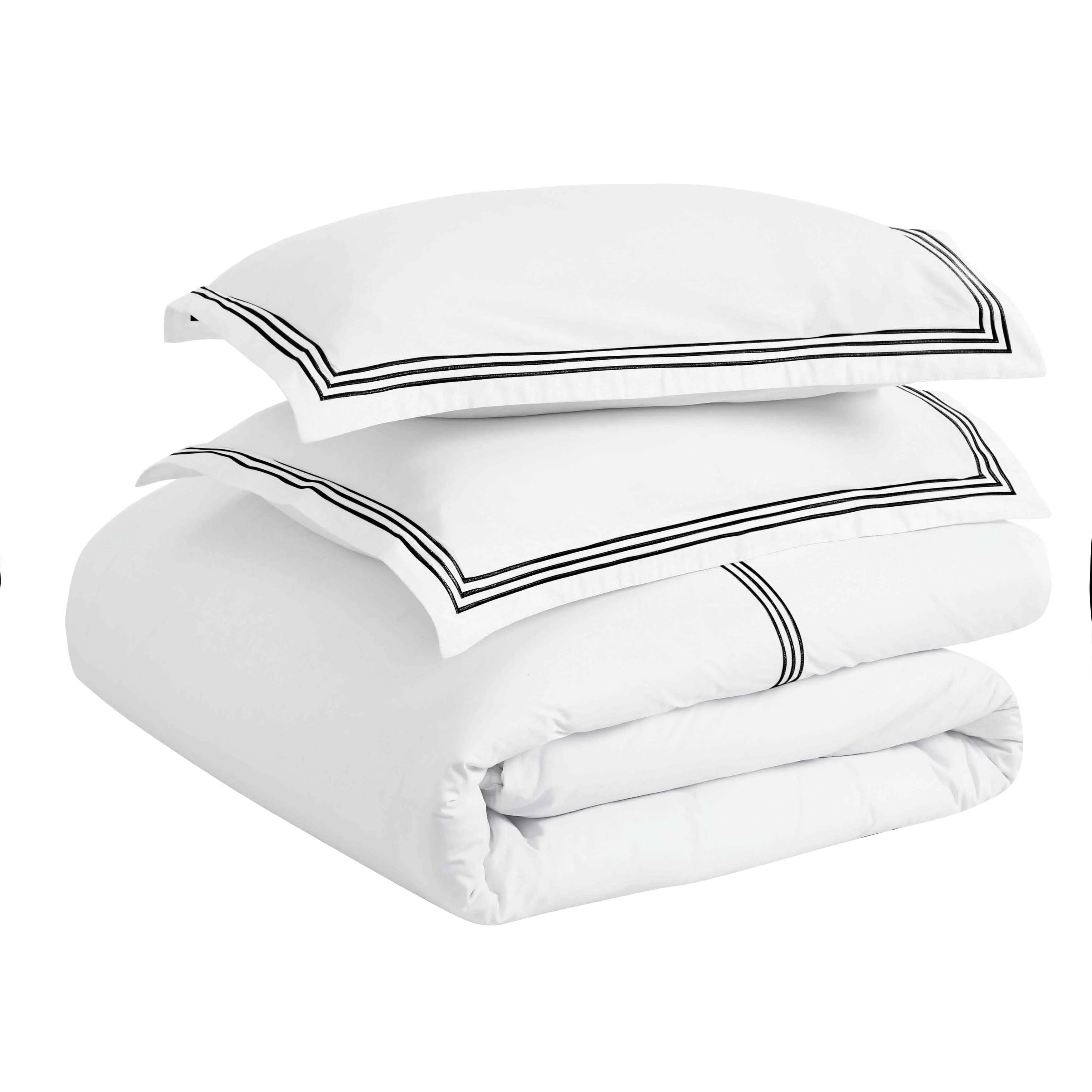 Brandon Cotton Three-Line Embroidered 3 Piece Duvet Cover Set