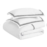 Brandon Cotton Three-Line Embroidered 3 Piece Duvet Cover Set