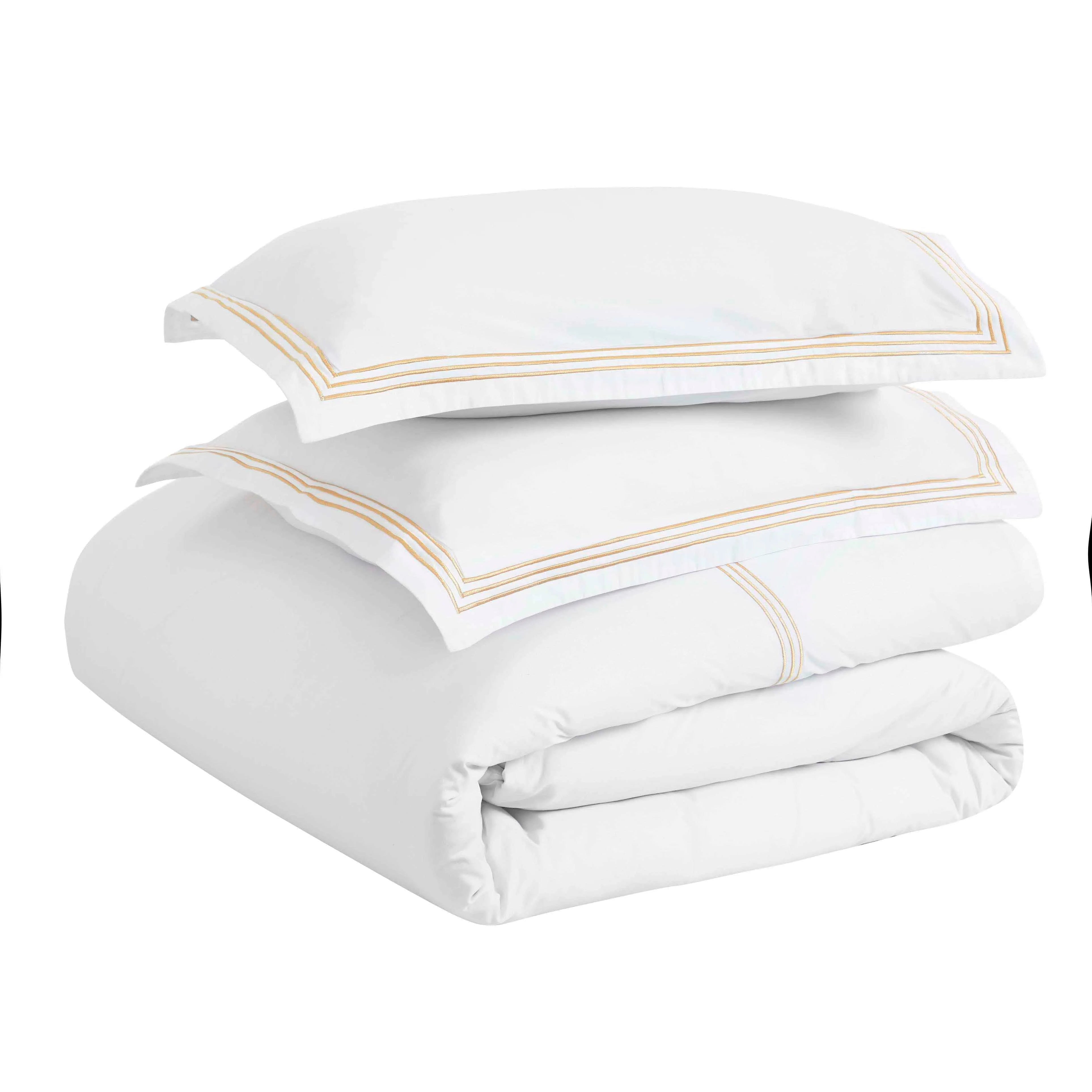 Brandon Cotton Three-Line Embroidered 3 Piece Duvet Cover Set