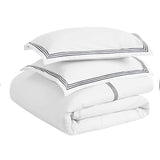 Brandon Cotton Three-Line Embroidered 3 Piece Duvet Cover Set