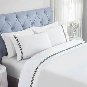 Brandon Cotton Three-Line Embroidered Deep Pocket Bed Sheet Set