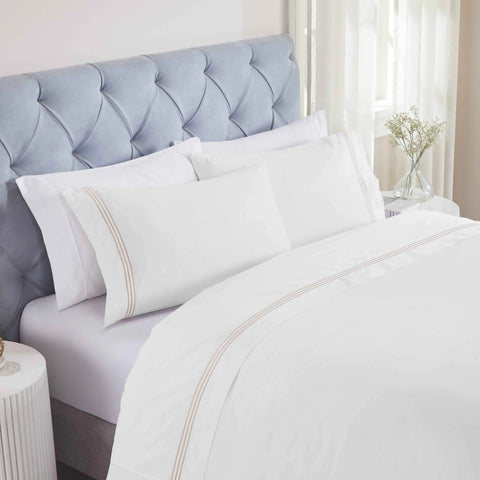 100% Cotton Bed Sheet Set Three-Line Embroidered Deep Pocket Brandon