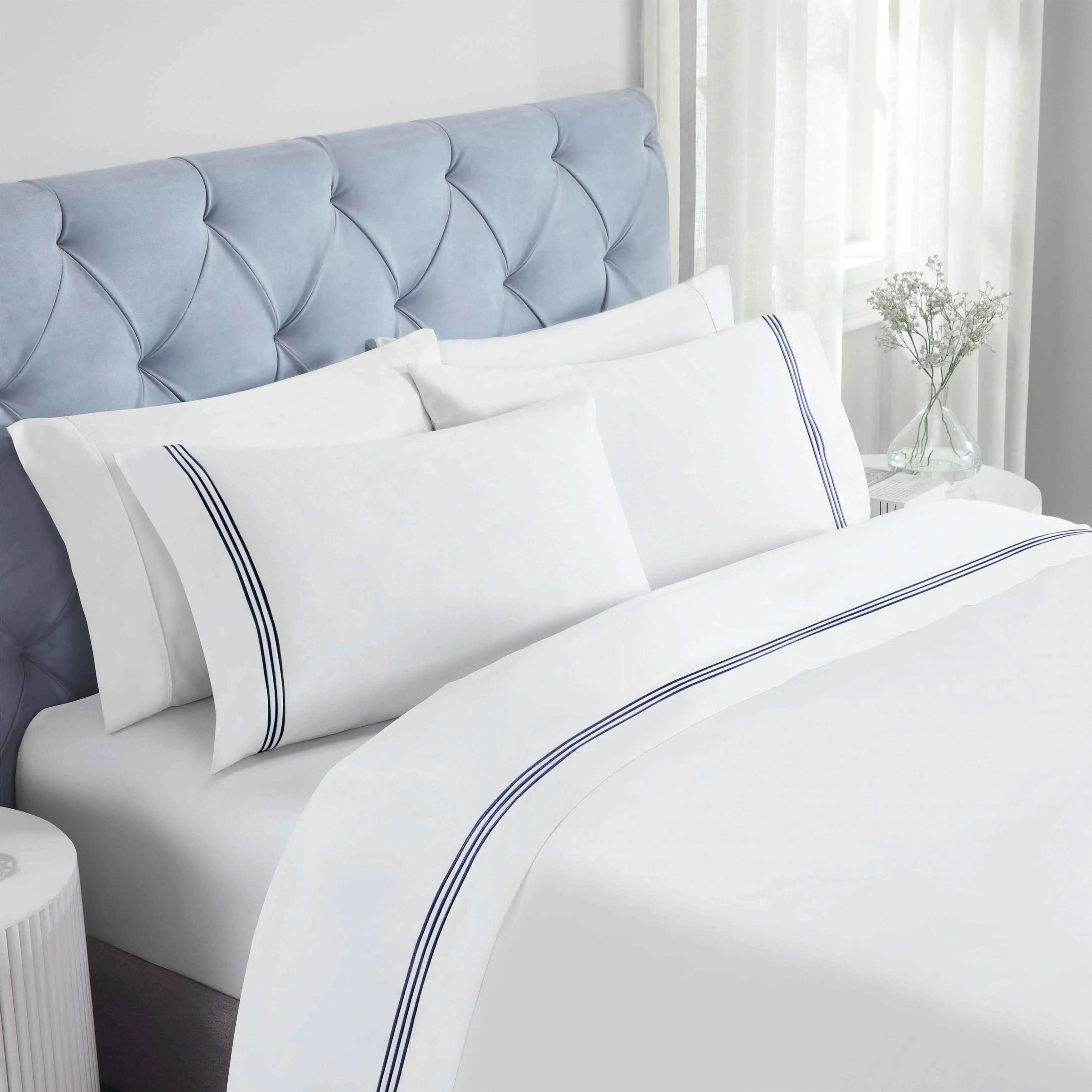 Brandon Cotton Three-Line Embroidered Deep Pocket Bed Sheet Set