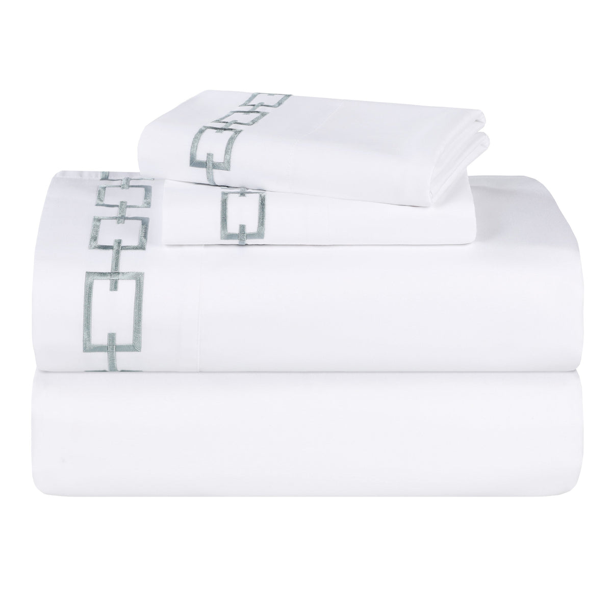 Chain Links Cotton Embroidered Deep Pocket Bed Sheet Set