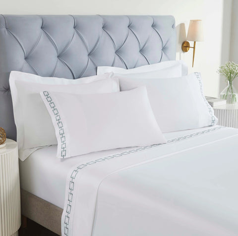 100% Cotton Bed Sheet Set Embroidered Deep Pocket Chain Links