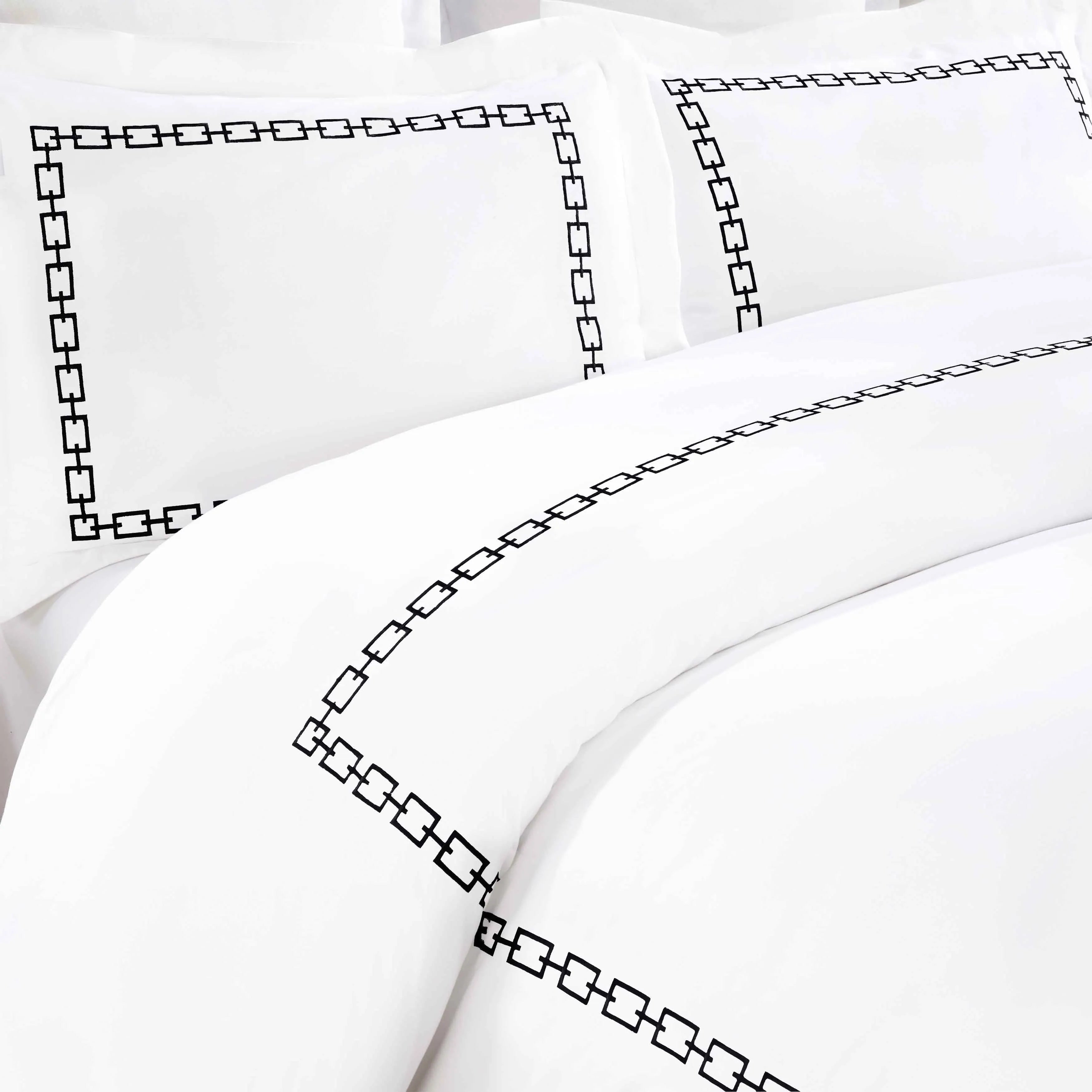 Chain Links Cotton Embroidered 3 Piece Duvet Cover Set