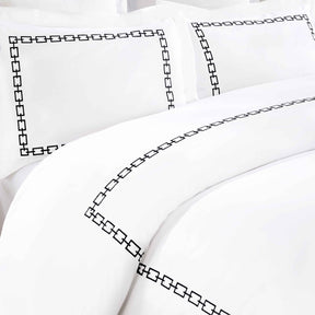 Chain Links Cotton Embroidered 3 Piece Duvet Cover Set