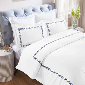 Chain Links Cotton Embroidered 3 Piece Duvet Cover Set