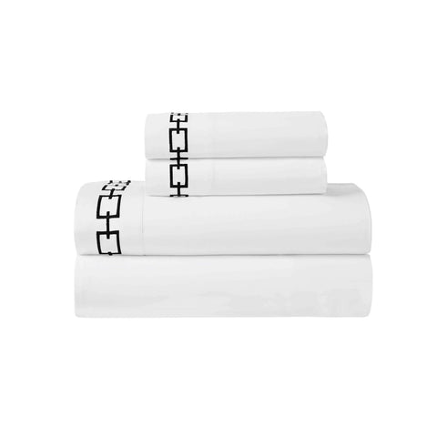 100% Cotton Bed Sheet Set Embroidered Deep Pocket Chain Links