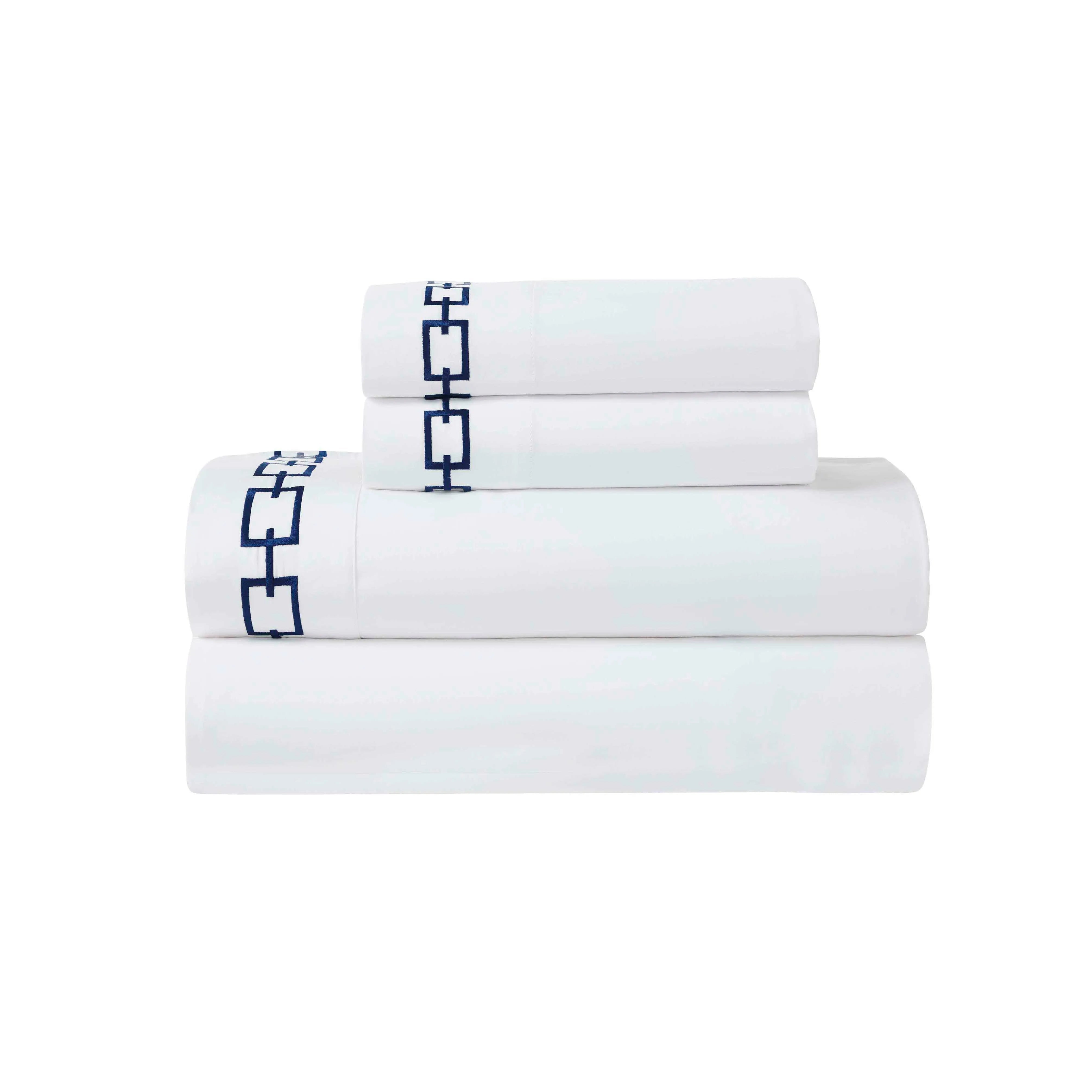 Chain Links Cotton Embroidered Deep Pocket Bed Sheet Set