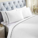 100% Cotton Bed Sheet Set Embroidered Deep Pocket Chain Links