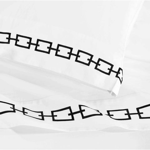 100% Cotton Bed Sheet Set Embroidered Deep Pocket Chain Links