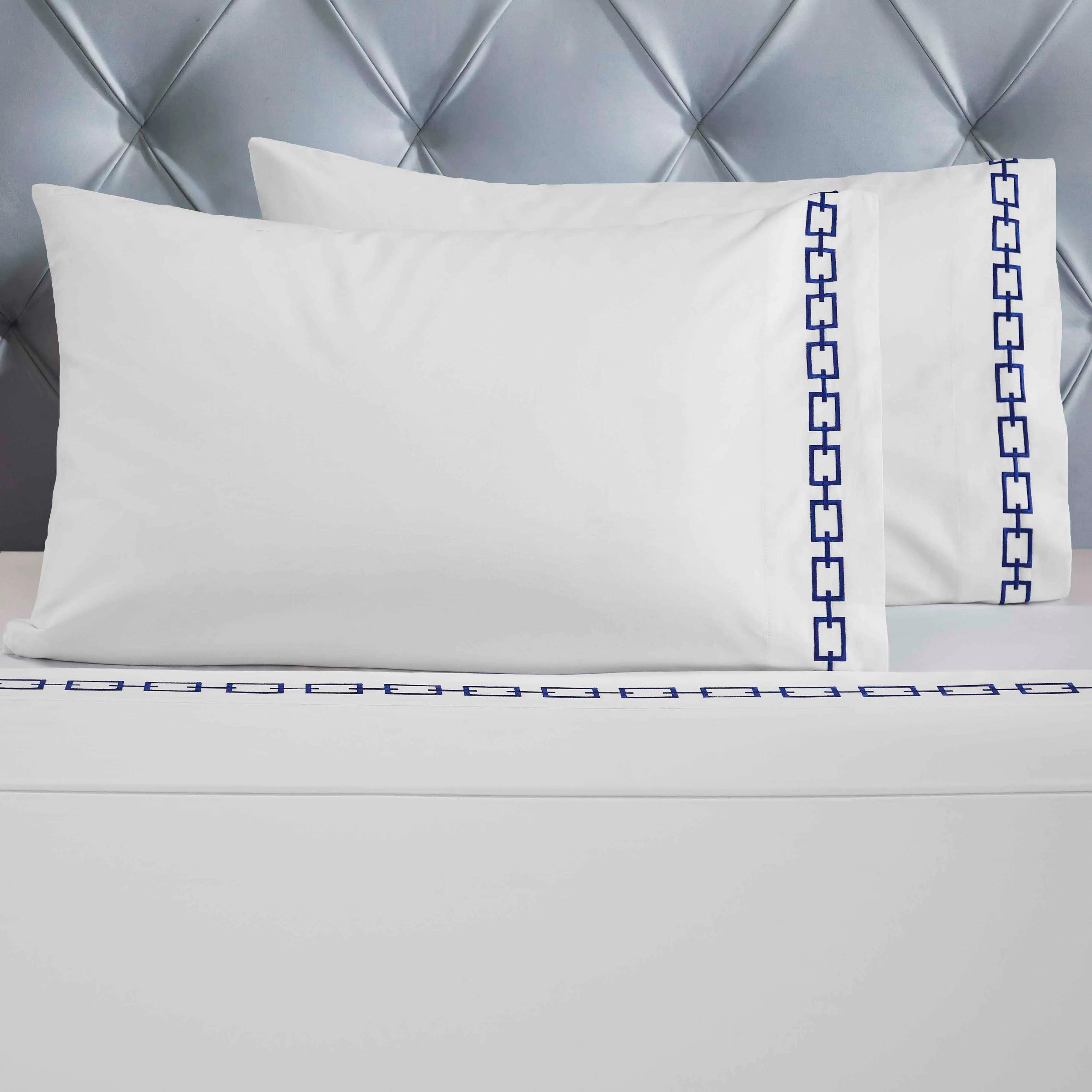 Chain Links Cotton Embroidered Deep Pocket Bed Sheet Set