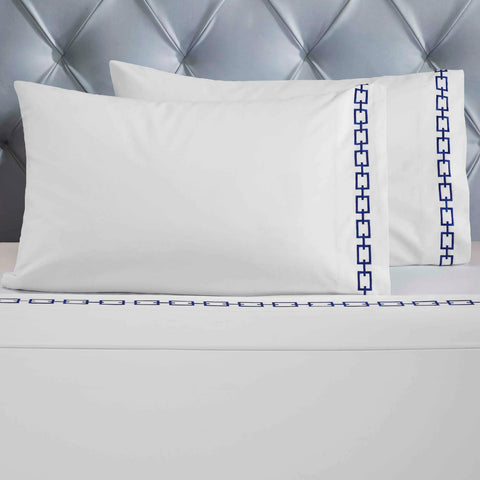 100% Cotton Bed Sheet Set Embroidered Deep Pocket Chain Links