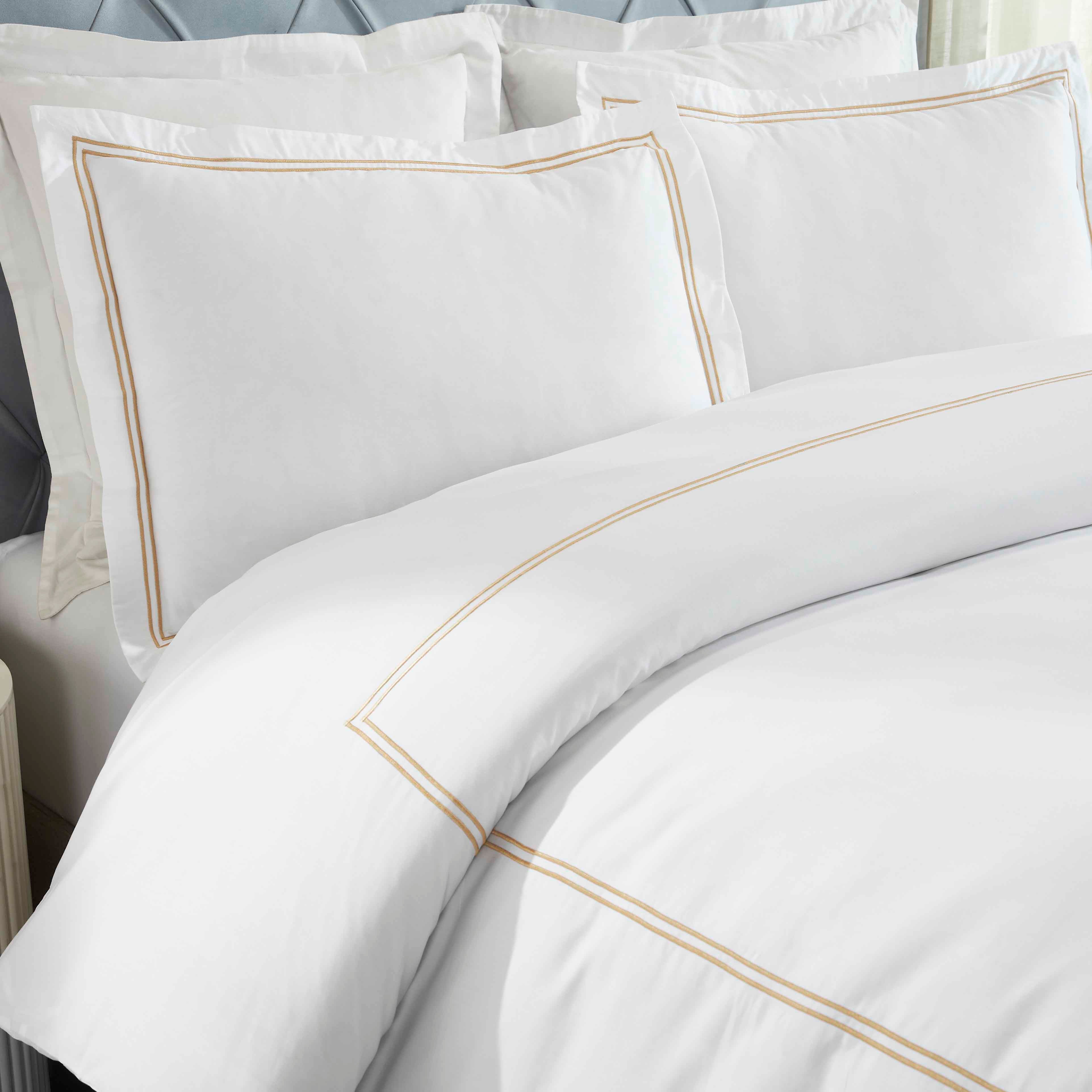 Fieldstone Cotton Two-Line Embroidered 3 Piece Duvet Cover Set