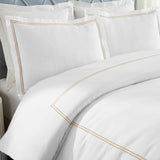 Fieldstone Cotton Two-Line Embroidered 3 Piece Duvet Cover Set