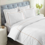 Fieldstone Cotton Two-Line Embroidered 3 Piece Duvet Cover Set