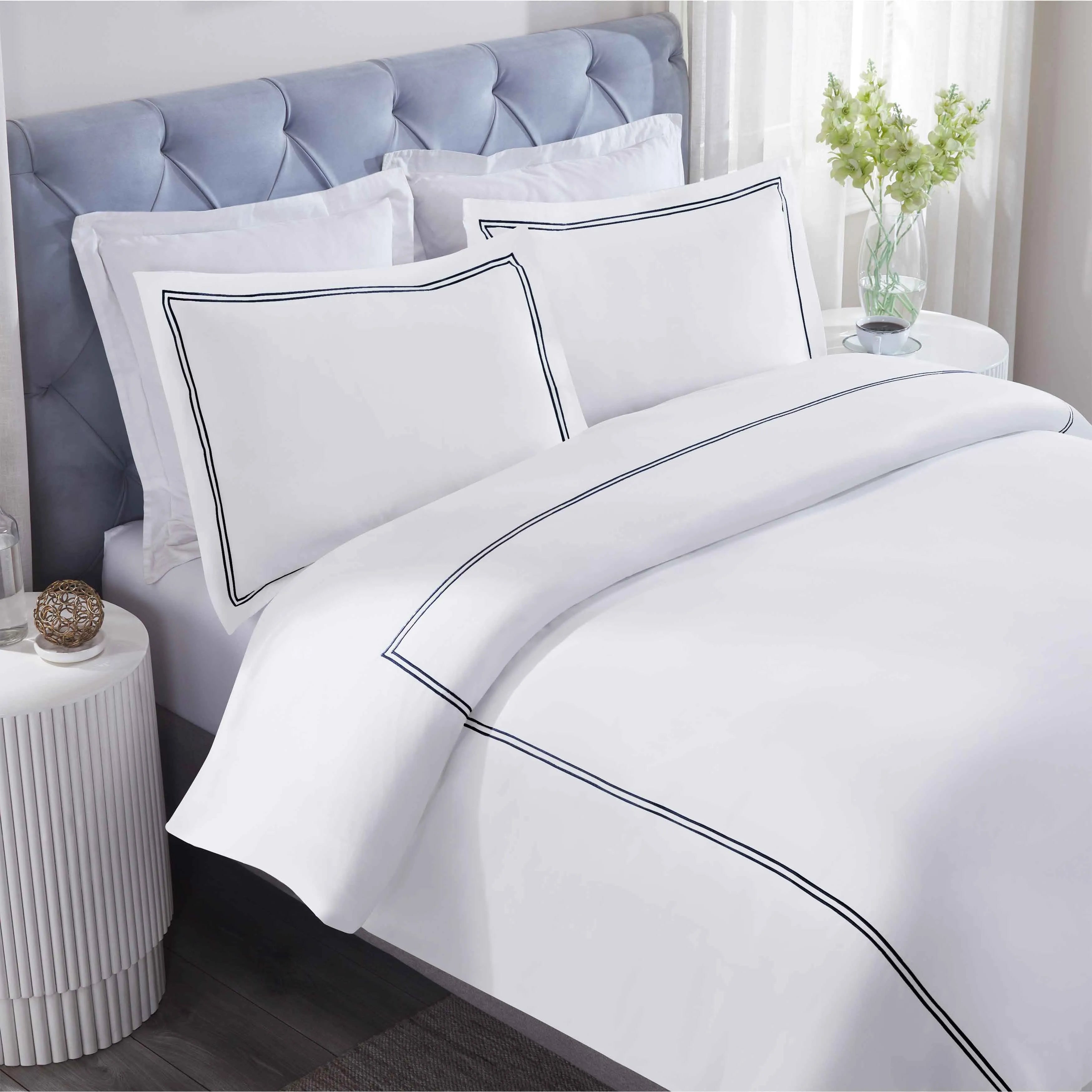 Fieldstone Cotton Two-Line Embroidered 3 Piece Duvet Cover Set