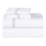 100% Cotton Bed Sheet Set Two-Line Embroidered Deep Pocket Fieldstone