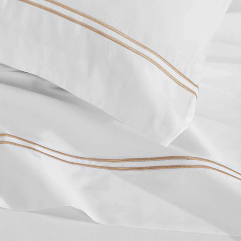 100% Cotton Bed Sheet Set Two-Line Embroidered Deep Pocket Fieldstone