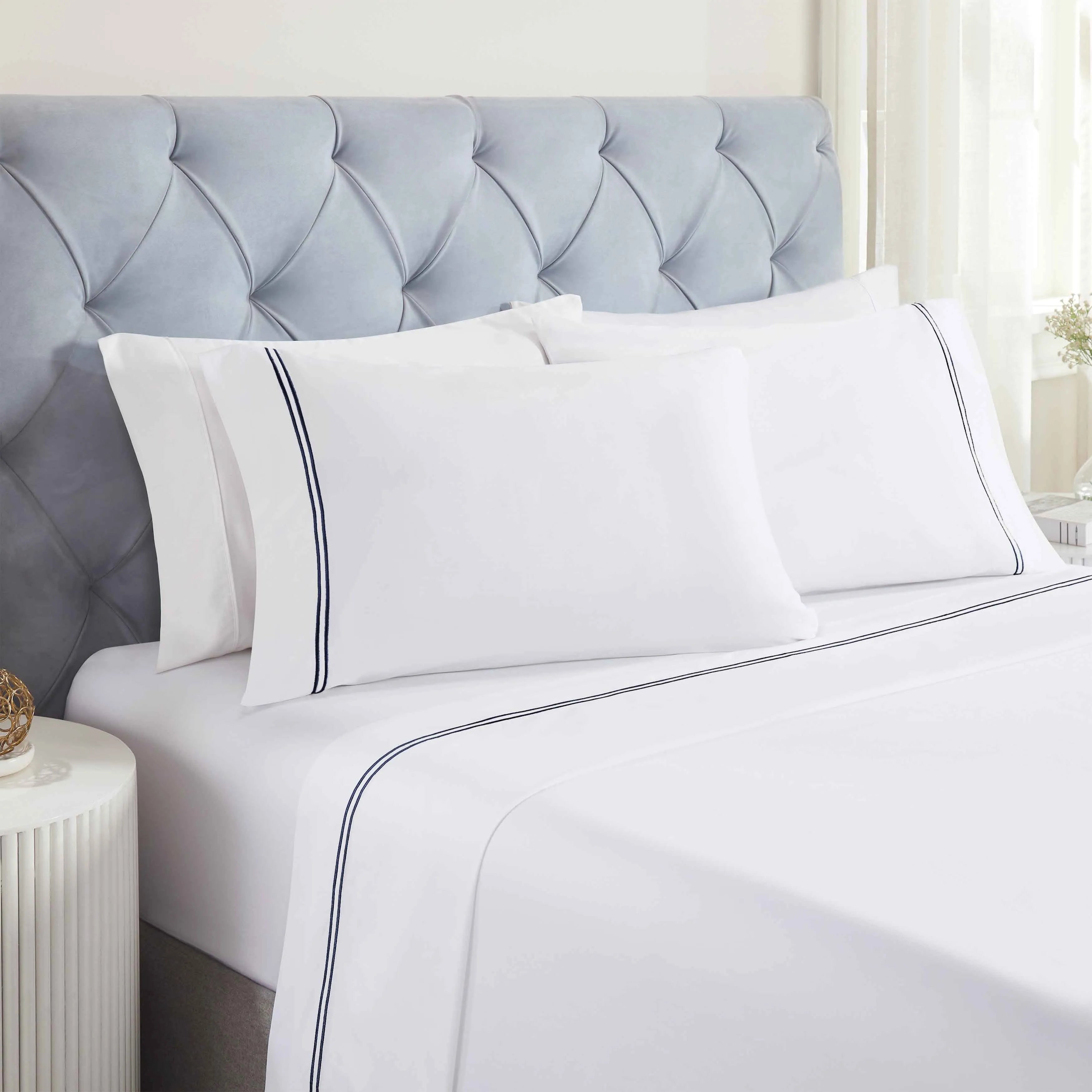 Fieldstone Cotton Two-Line Embroidered Deep Pocket Bed Sheet Set