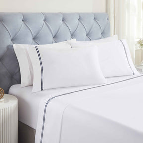 Fieldstone Cotton Two-Line Embroidered Deep Pocket Bed Sheet Set