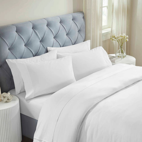 100% Cotton Bed Sheet Set Two-Line Embroidered Deep Pocket Fieldstone