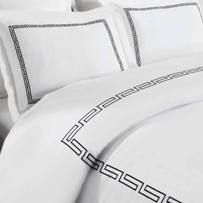 Harrison Cotton Greek Key Embroidered 3 Piece Duvet Cover Set